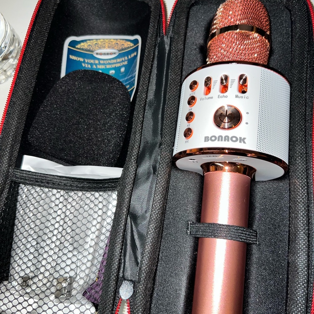 BONAOK Wireless Bluetooth Karaoke Microphone, 3-in-1 Portable Handheld Mic.